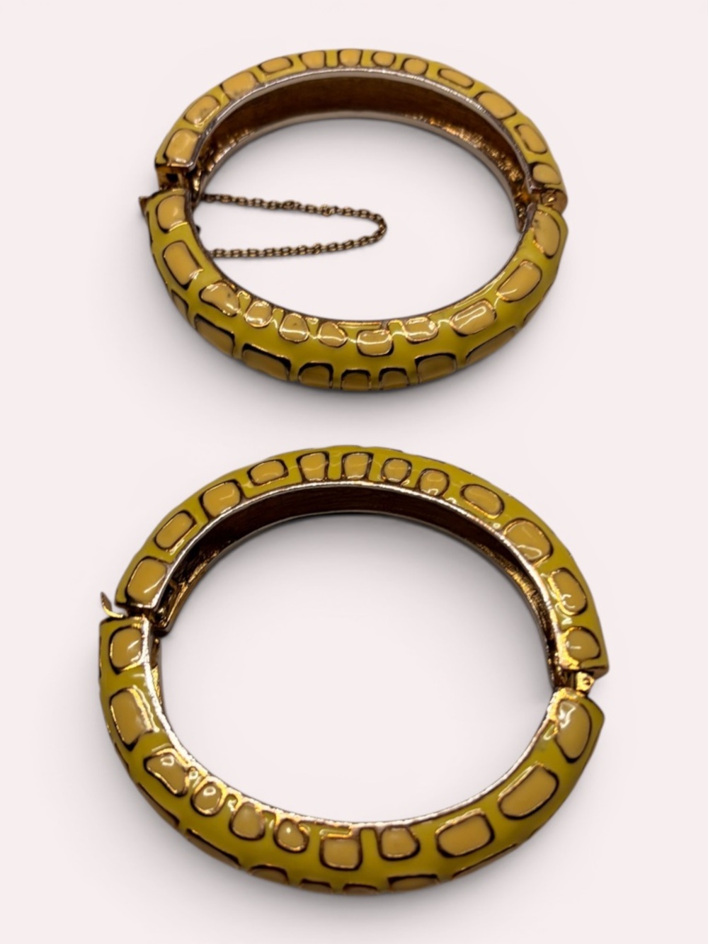 J.Crew Yellow Enamel Hinged Bangle Bracelet Set | Gold Tone | Pair